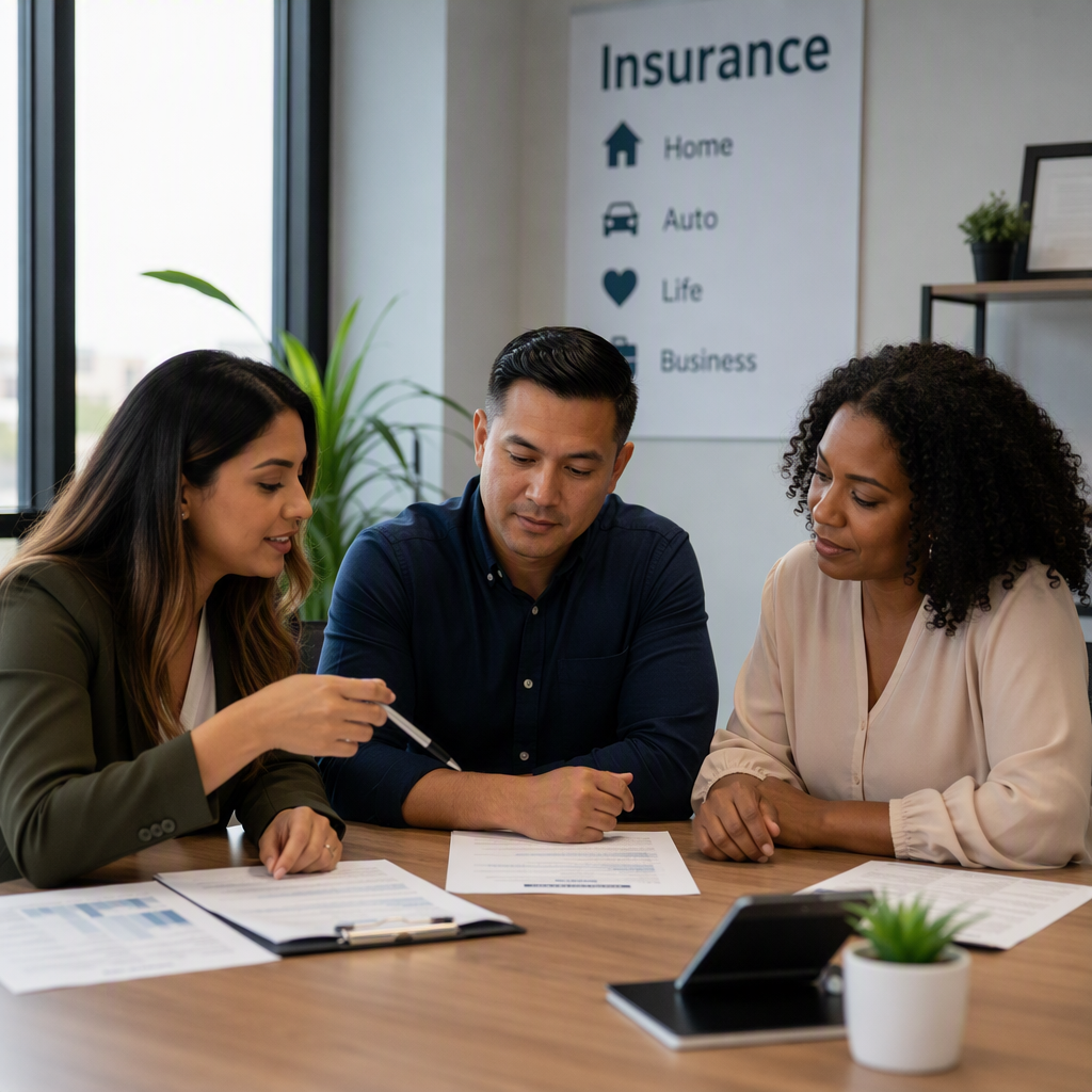 adults discussing insurance options