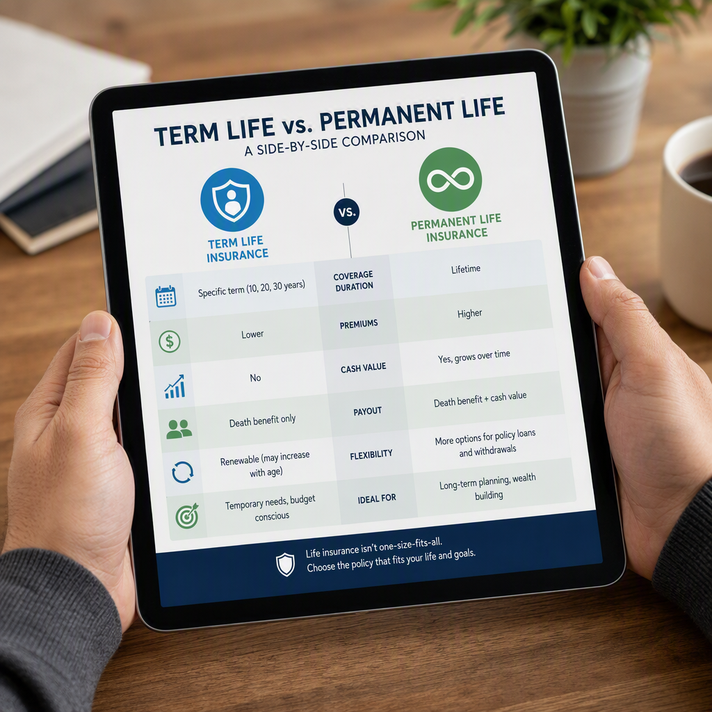 Life insurance comparison chart on tablet