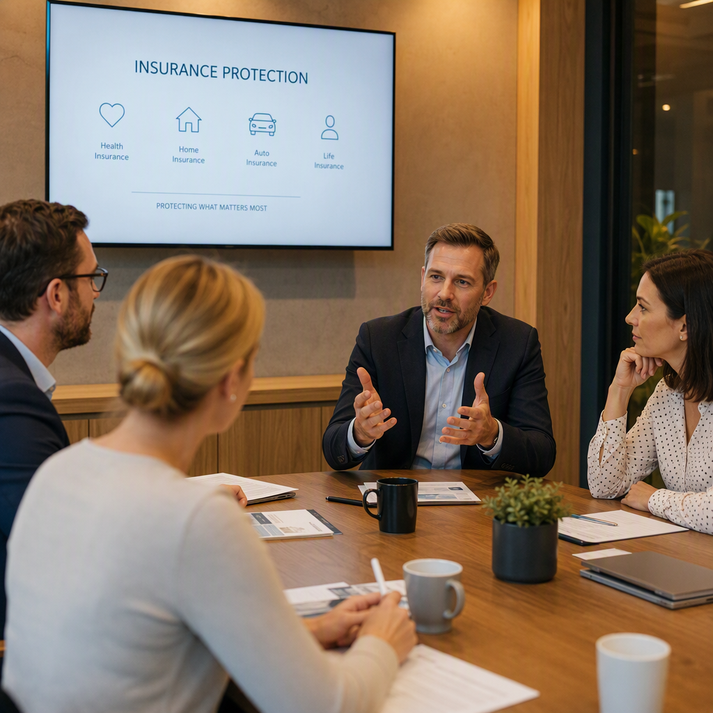 Business team discussing insurance