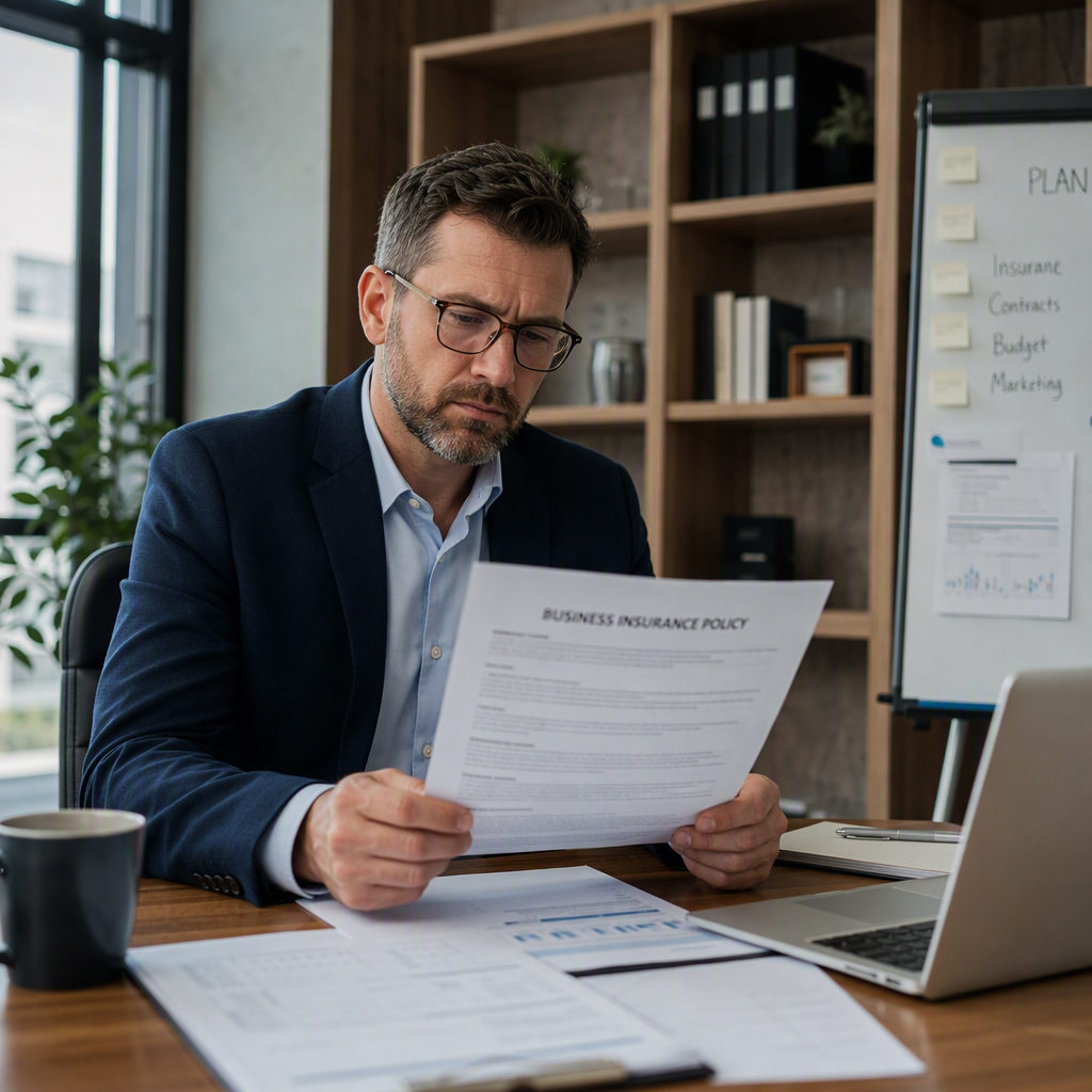 Business owner reviewing insurance