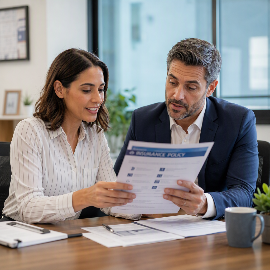 Business owners discussing insurance