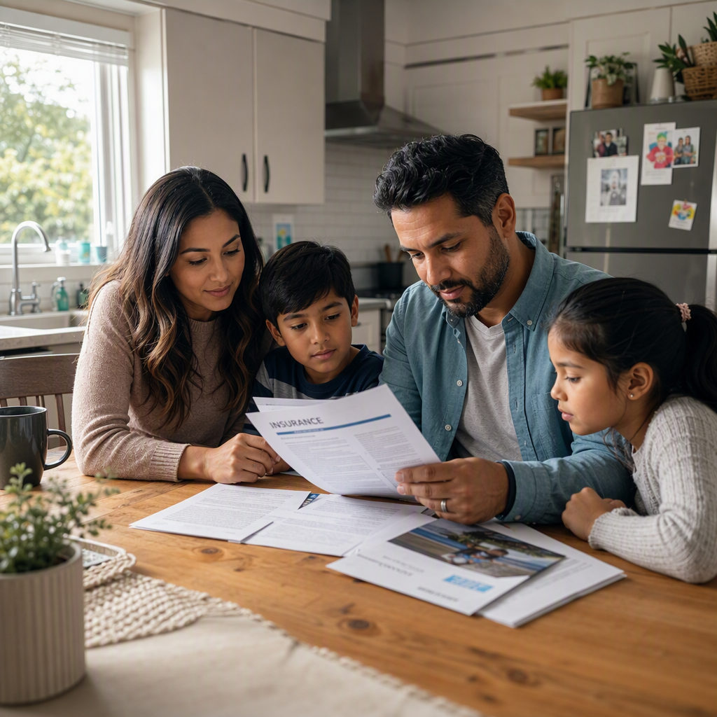 Family reviewing insurance together