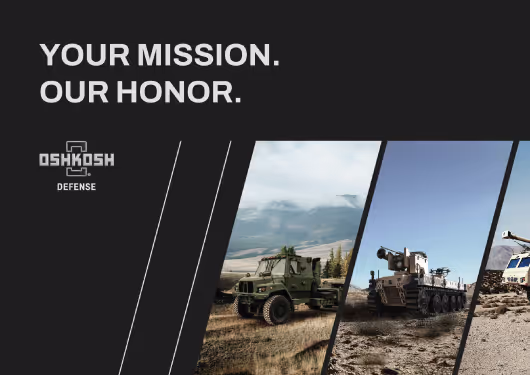 Oshkosh Defense brand card - Your Mission. Our Honor. 