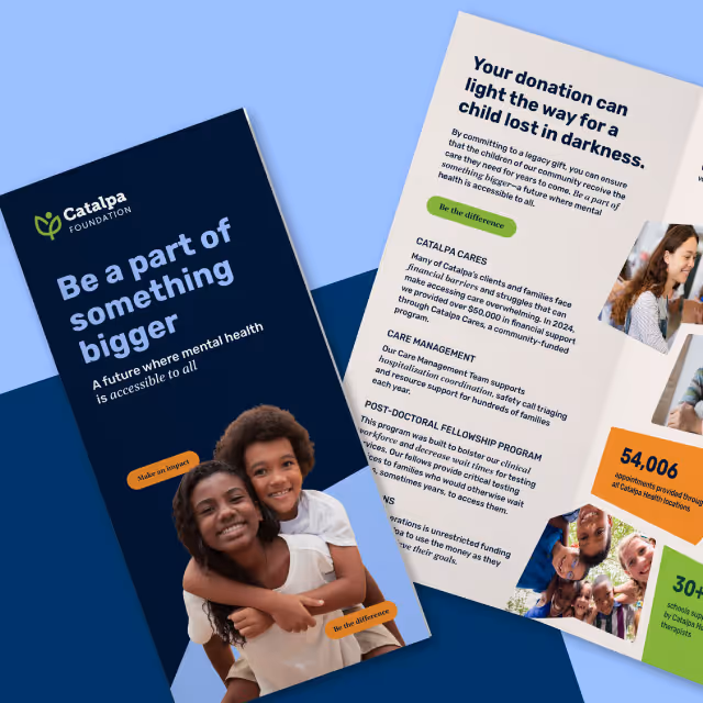 Catalpa Foundation informational brochure. Be a part of something bigger with stats and copy.