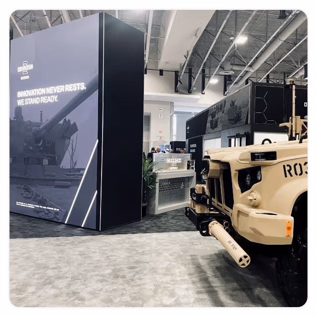 Oshkosh Defense Innovation Never Rests Campaign. Booth designs at the 2024 AUSA tradeshow.