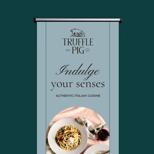 Truffle Pig pull up banner "Indulge your senses"
