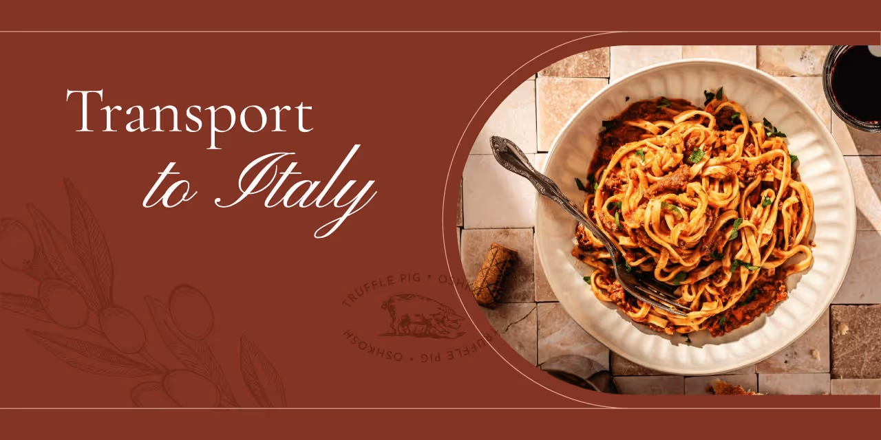 Transport to Italy with pasta imagery