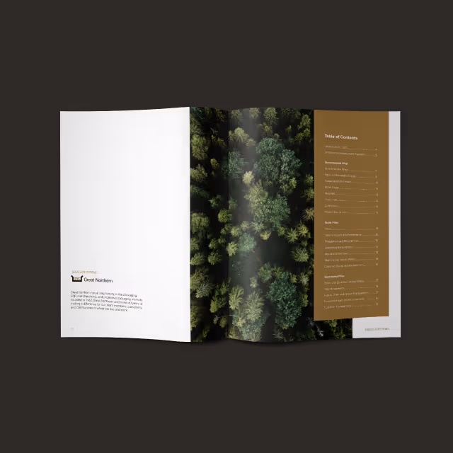 Great Norther Corporation Report to the Community - open spread of report with table of contents