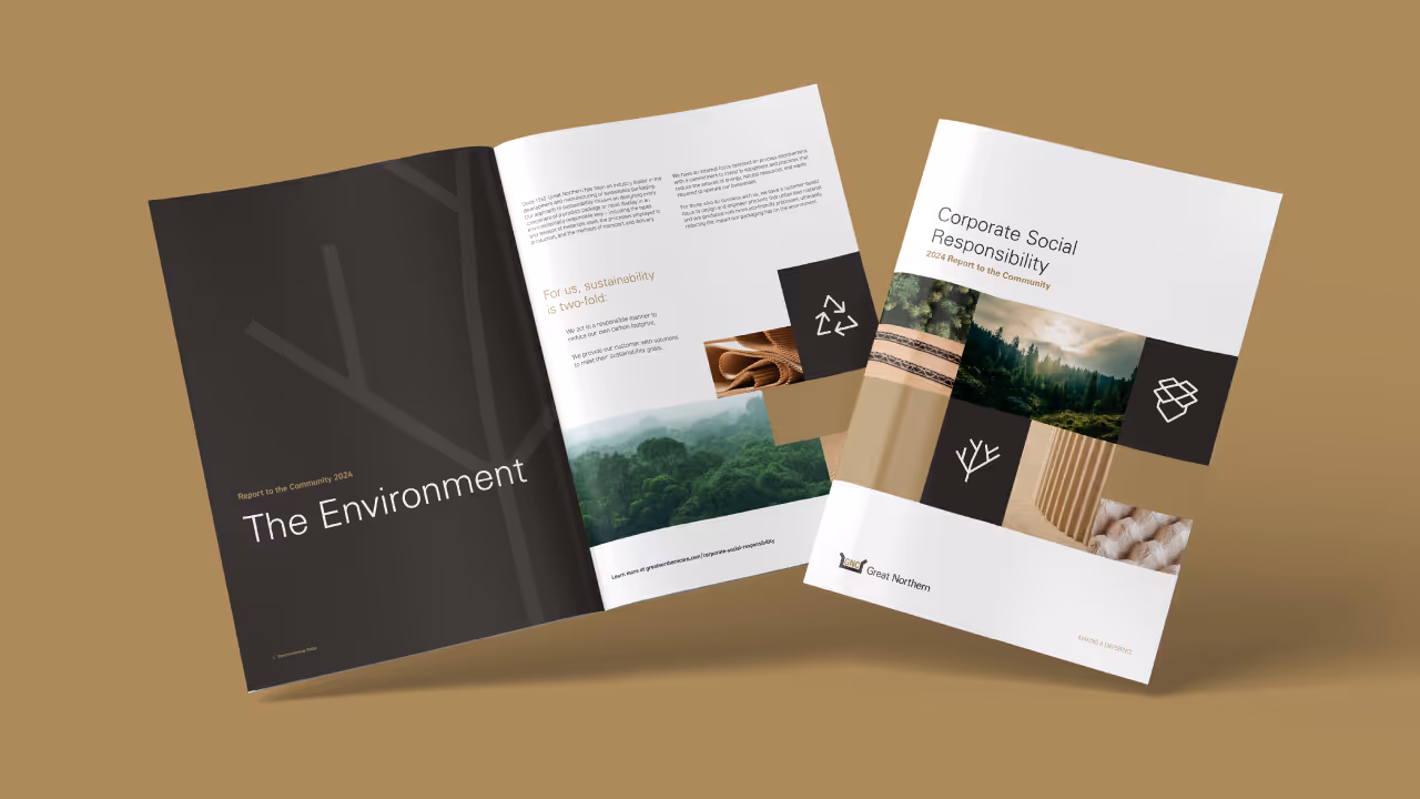 Great Norther Corporation Report to the Community - Cover paired with internal spread page "the environment" section
