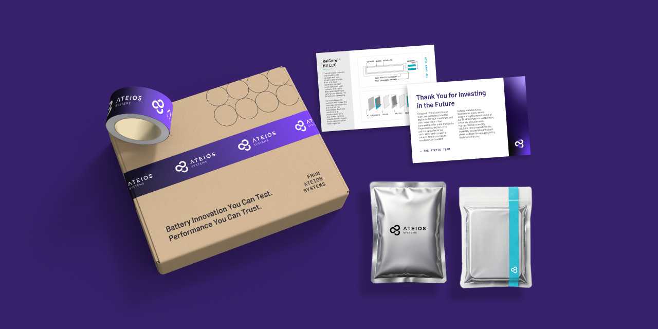 Ateios packaging experience (product card, shipper box, tape and bubble packaging)