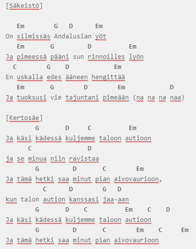 Autiotalo-kappaleen sointukierto
