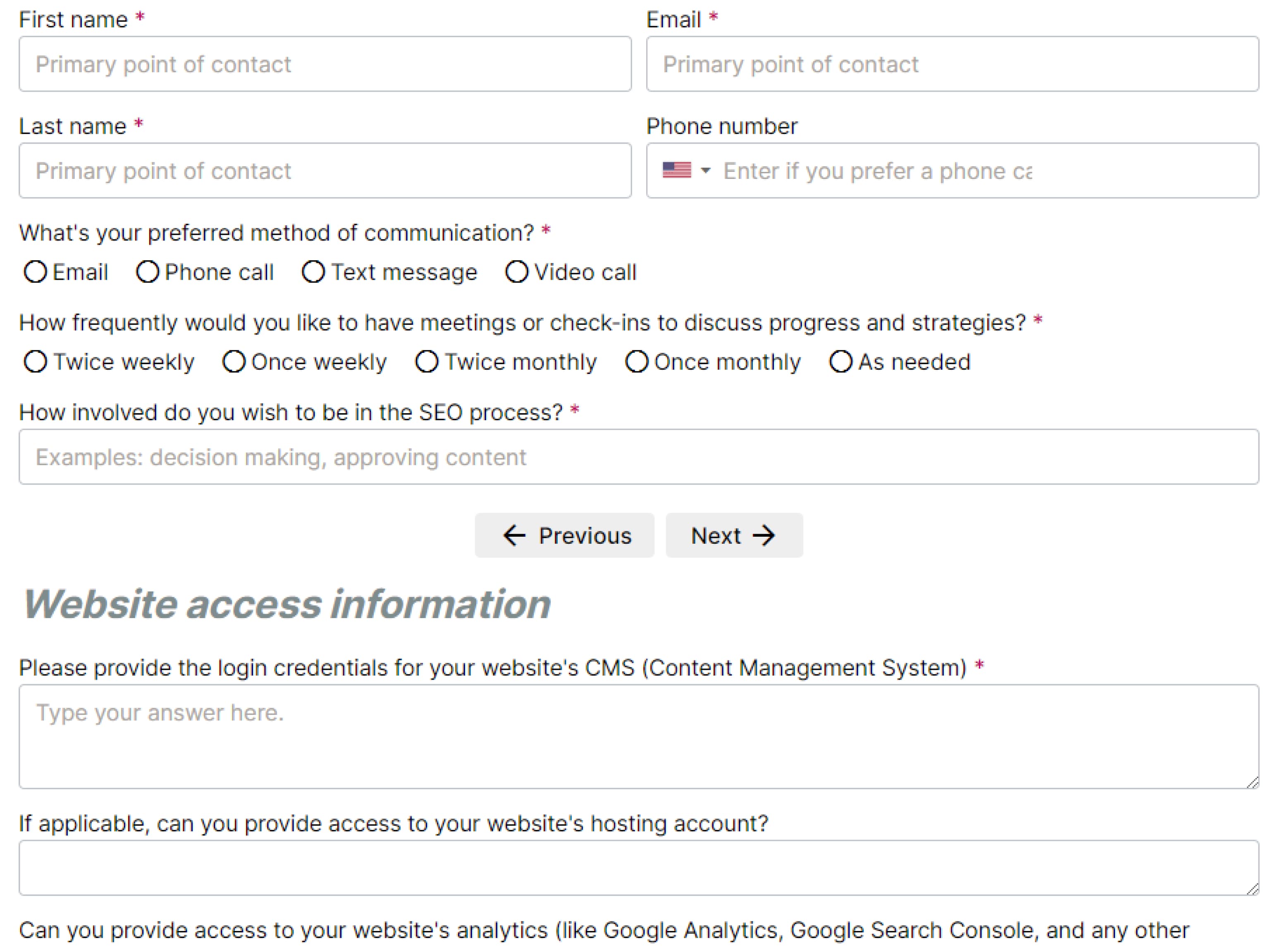 SEO strategists: Client onboarding questionnaire