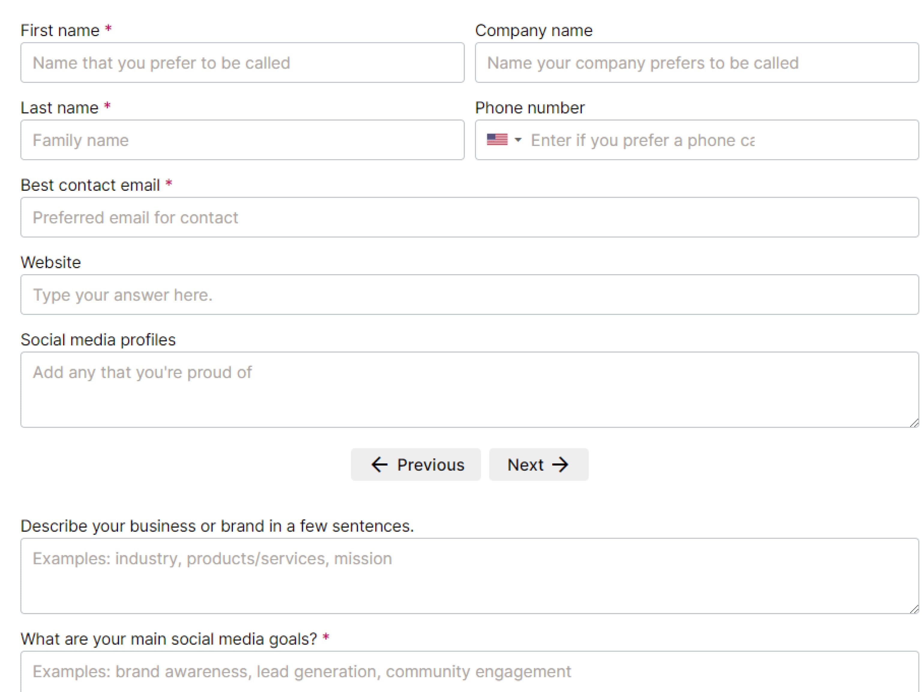 Social media marketers: Website form