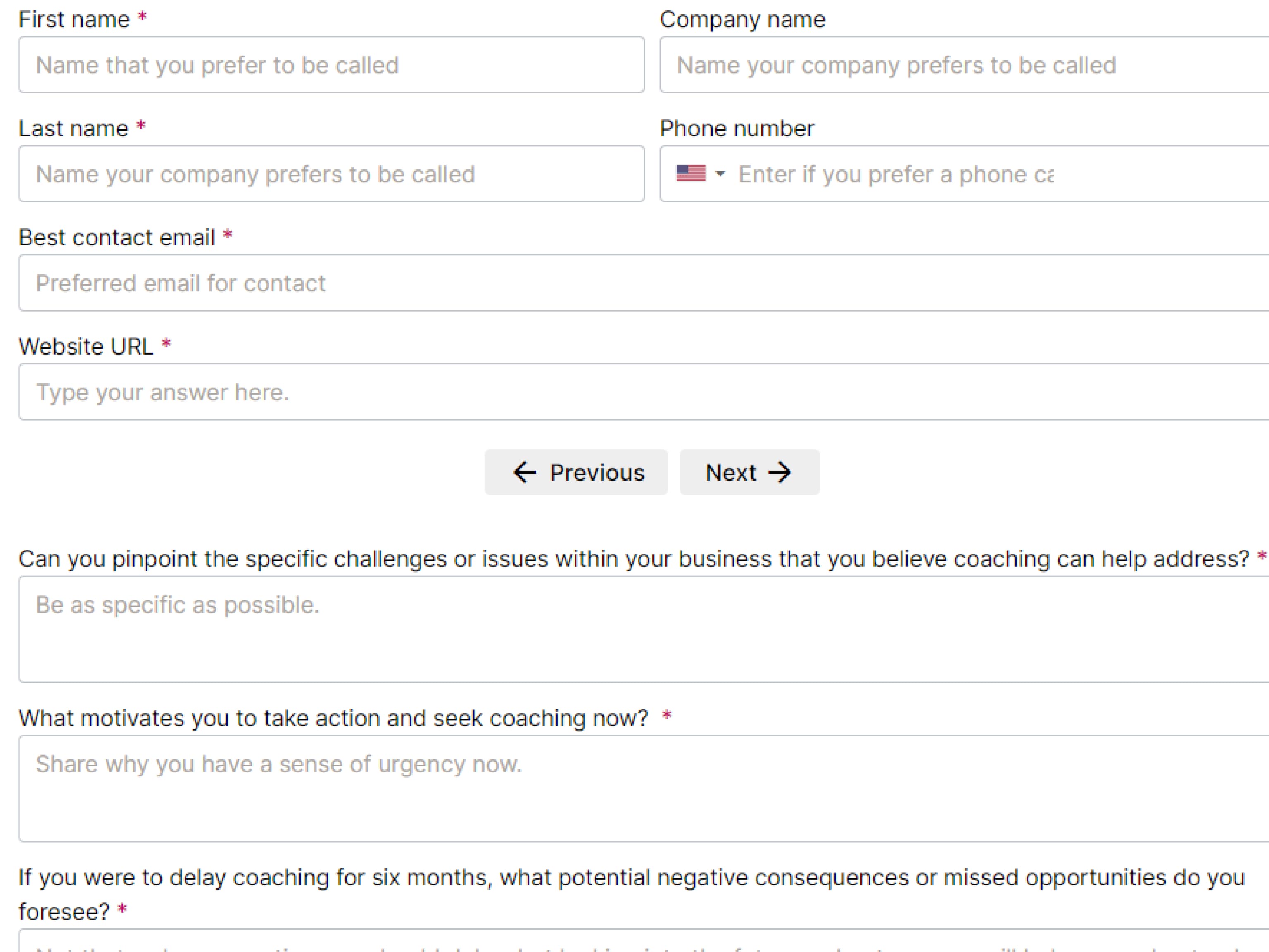 Coaches: Discovery questionnaire