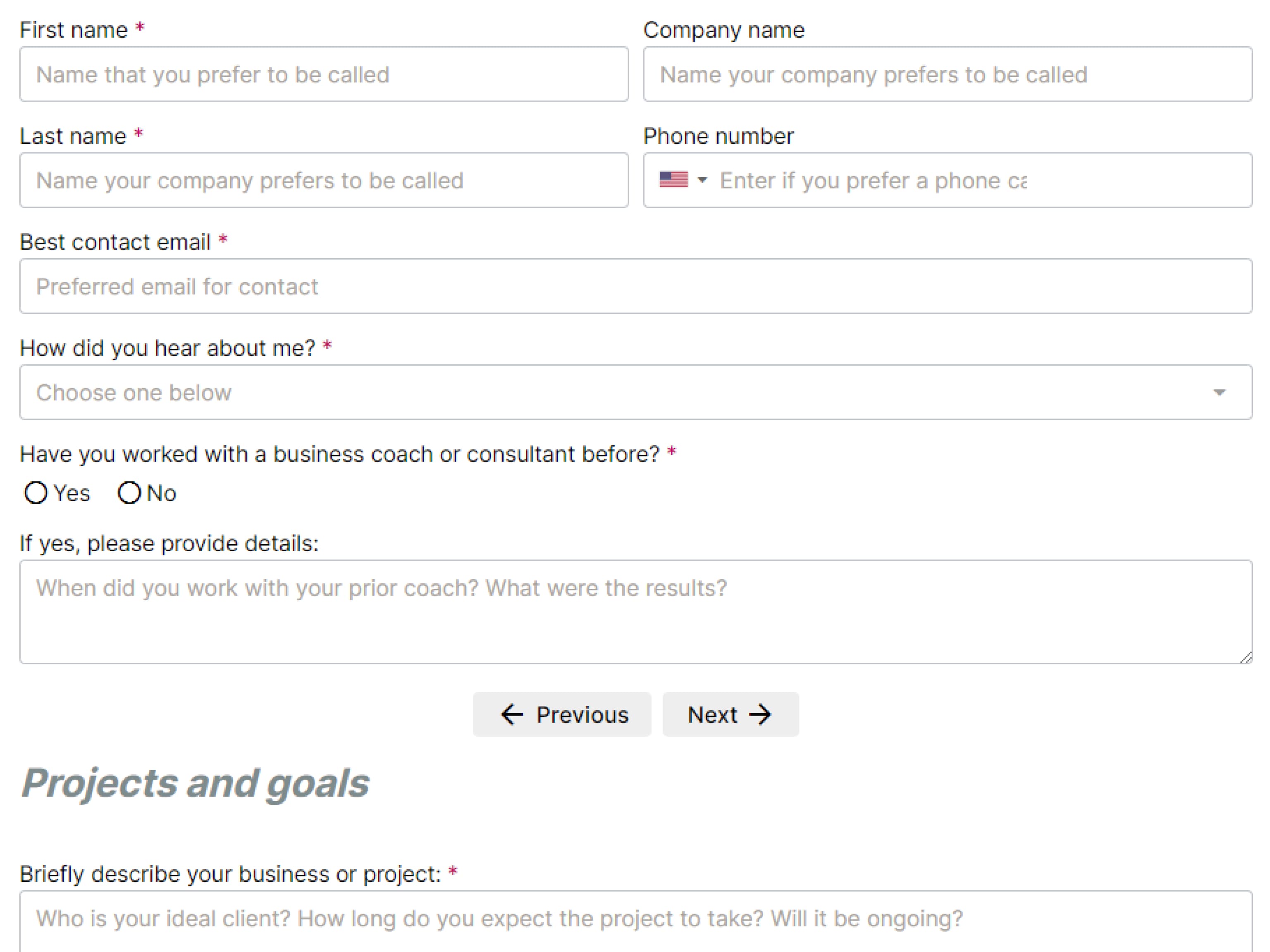 Coaches: Intake form