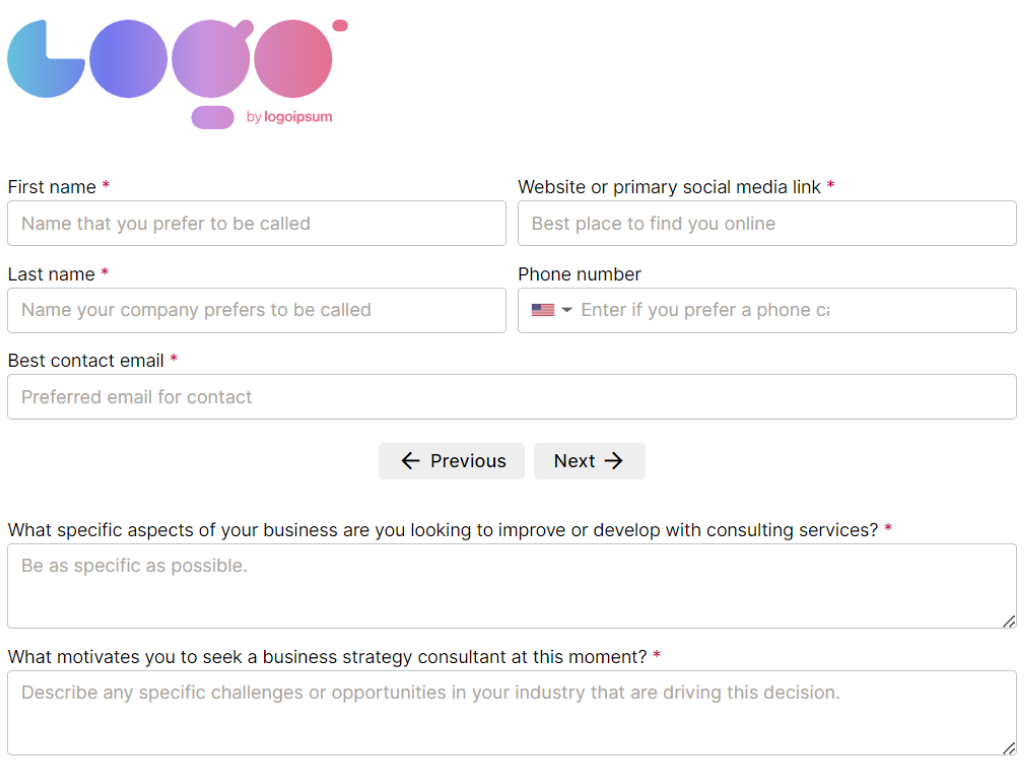 Business strategy consulting: Discovery questionnaire