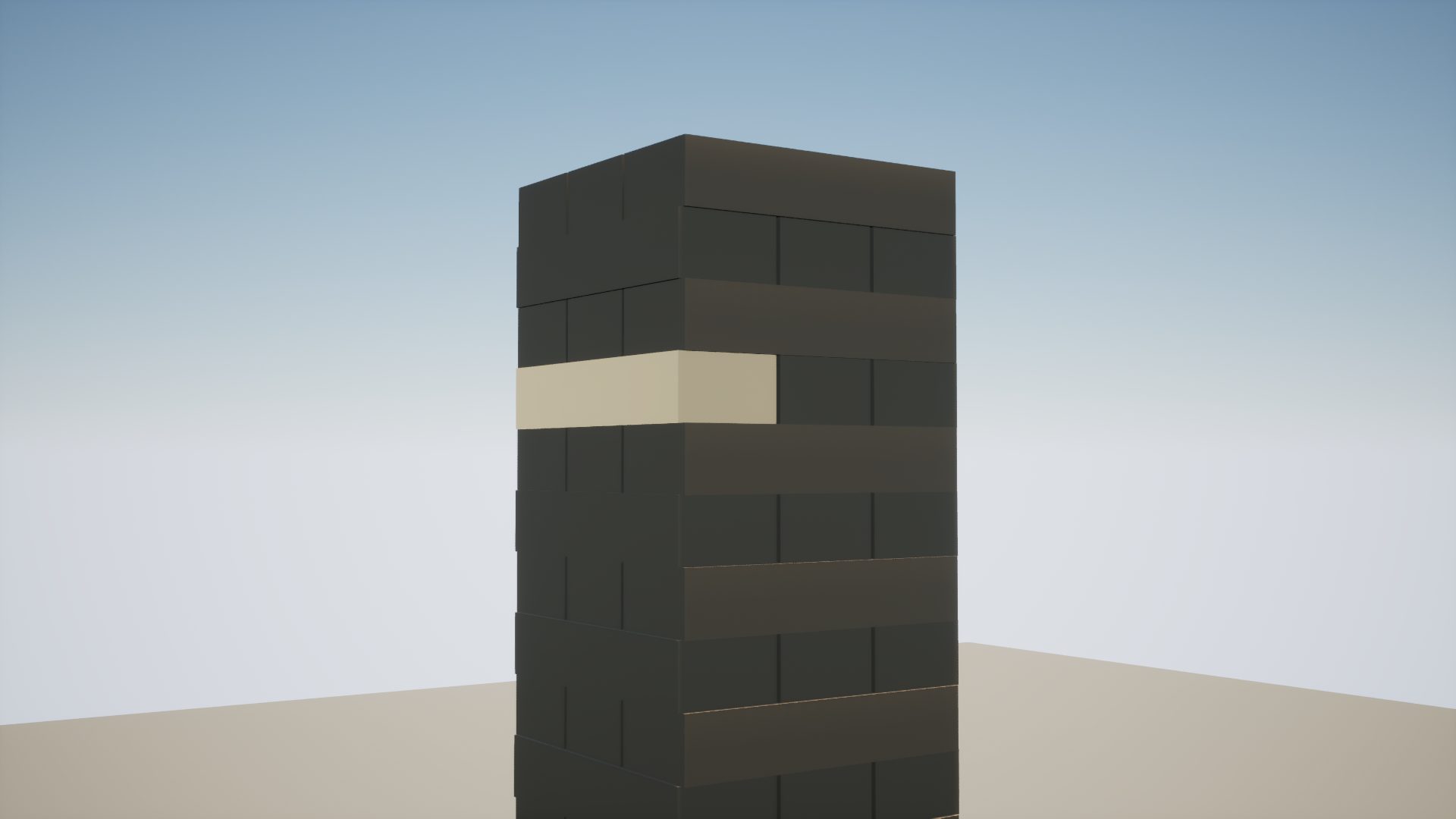 Wieża Jenga ze złożonych drewnianych klocków stojąca pod solverem Box3D