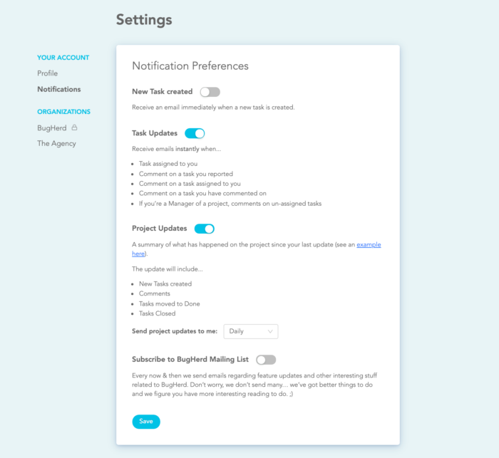 Settings tab with sidebar