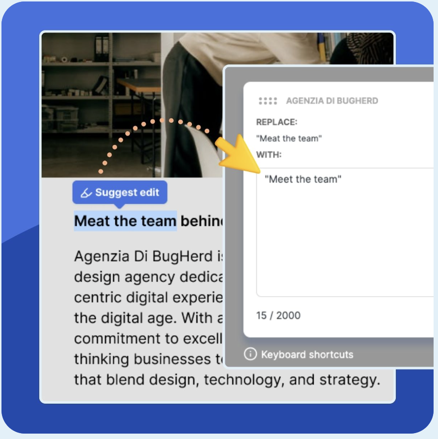 BugHerd highlighting text for content changes