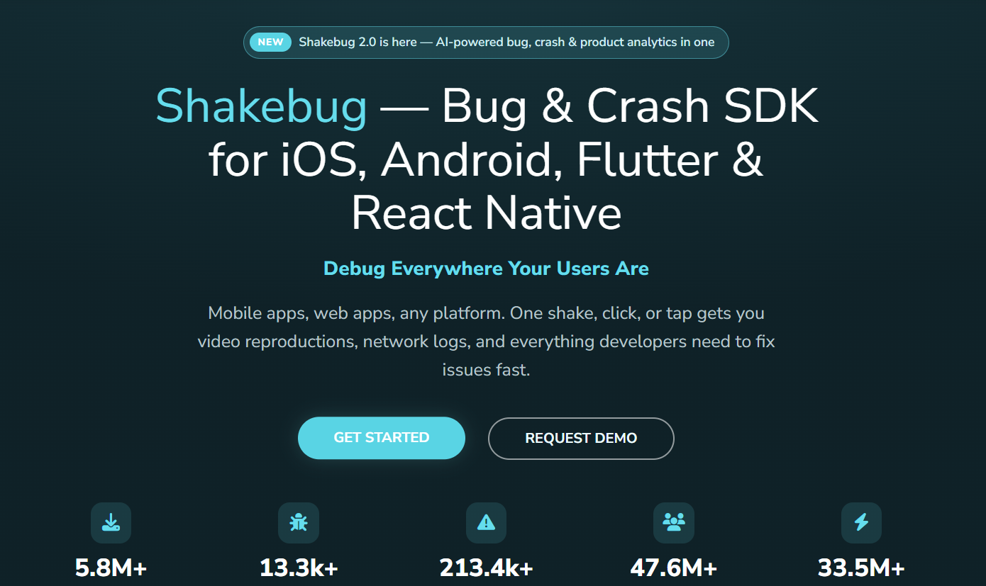 Shakebug is designed for mobile-first teams that want manual bug reports and automated error grouping.