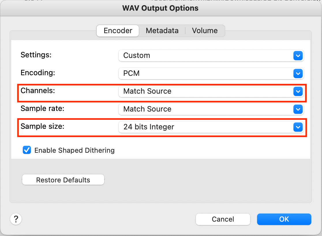 Wav Output options of Switch Audio File Converter