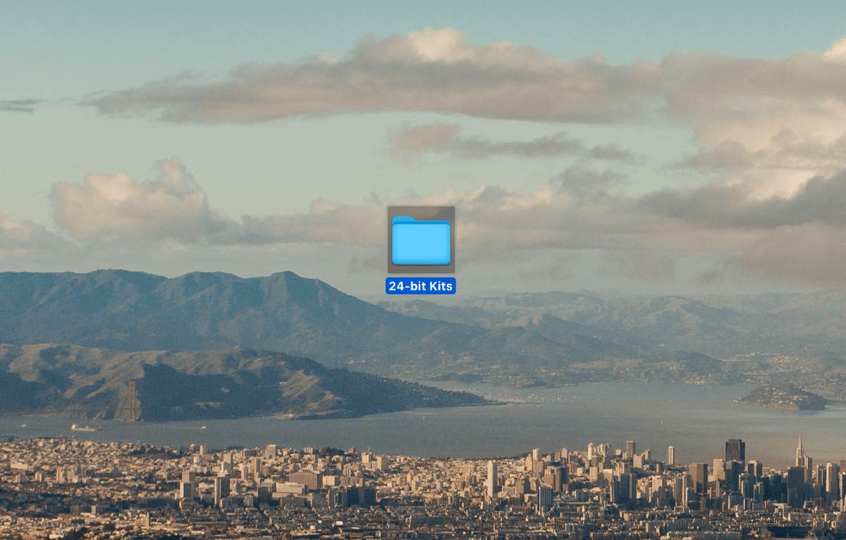 File folder labelled "24-bit Kits" desktop with background of San Francisco Bay Area