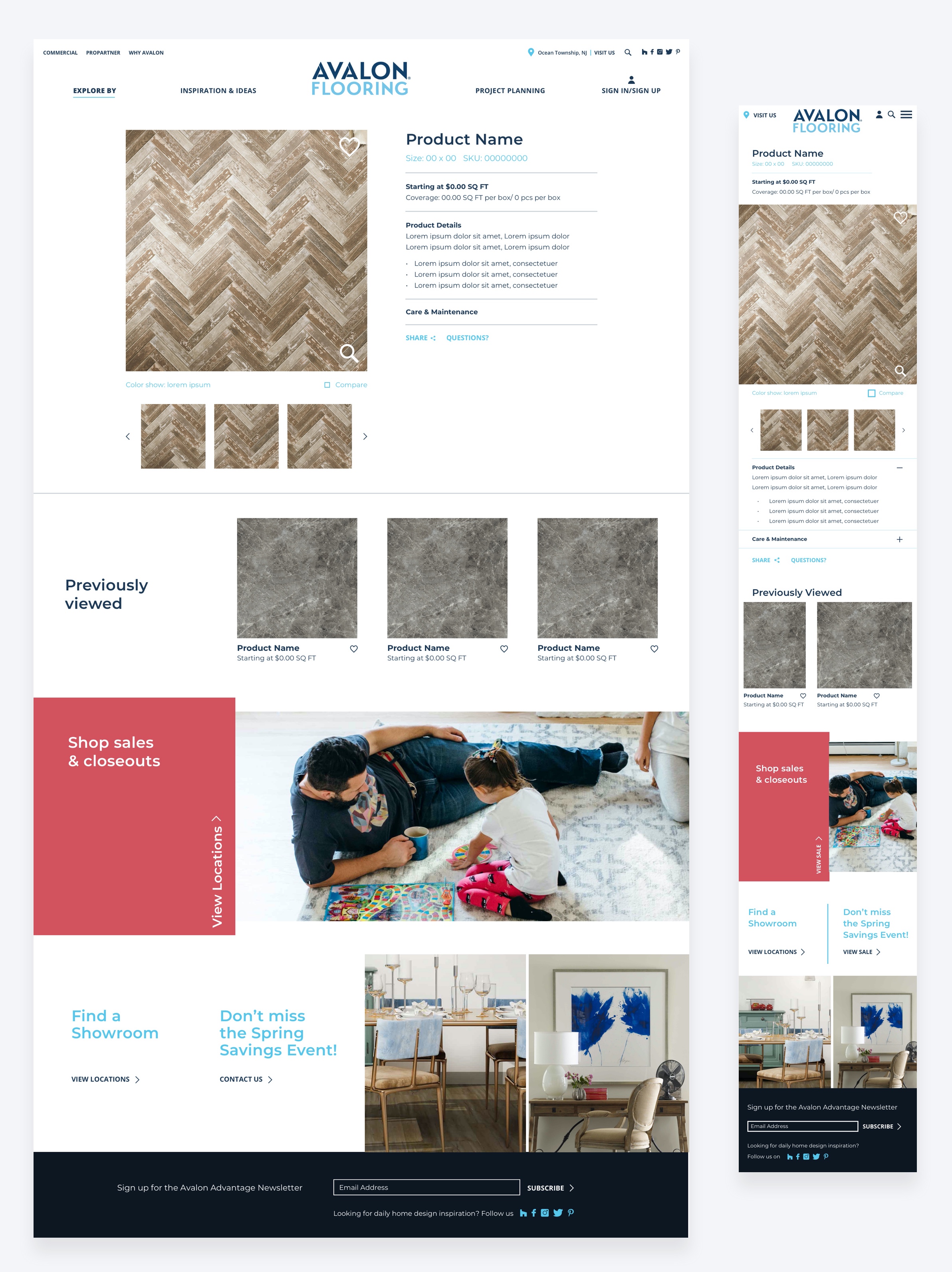 High-fidelity final design of the Avalon Flooring product page
