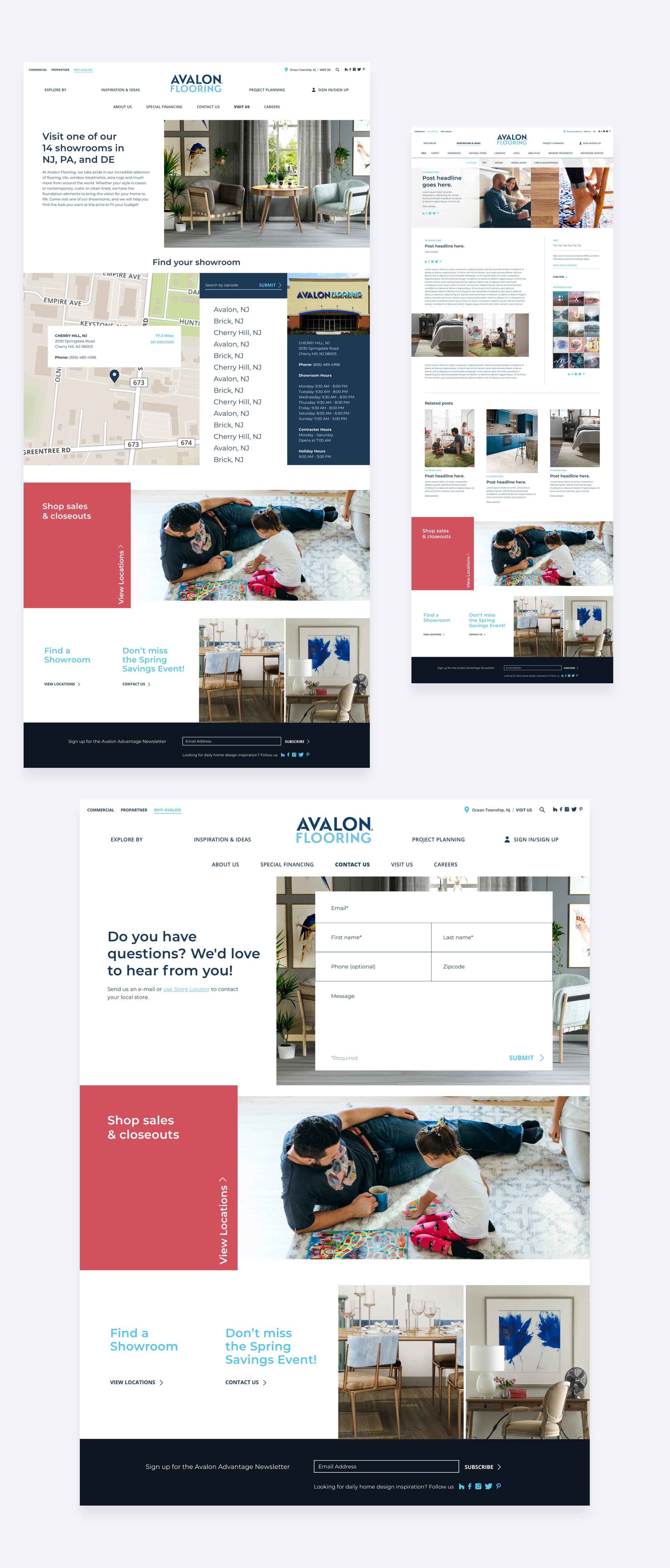 High-fidelity final design of the Avalon Flooring locations page