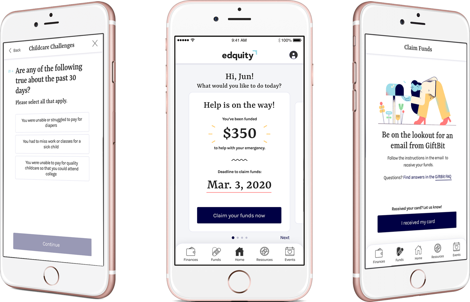 Phone mockup with Edquity app
