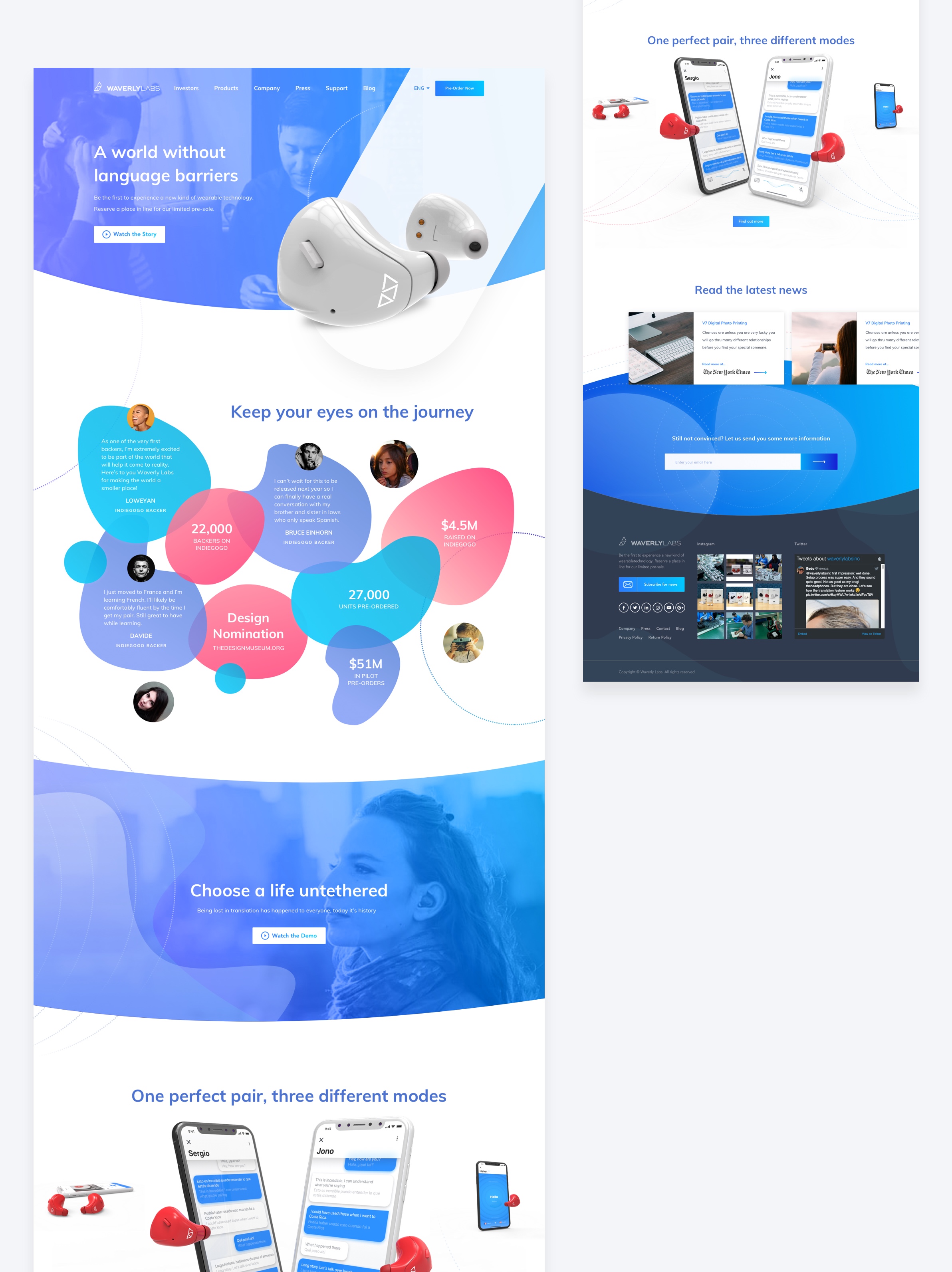 Colorful proposal for Waverly Labs redesigned landing page