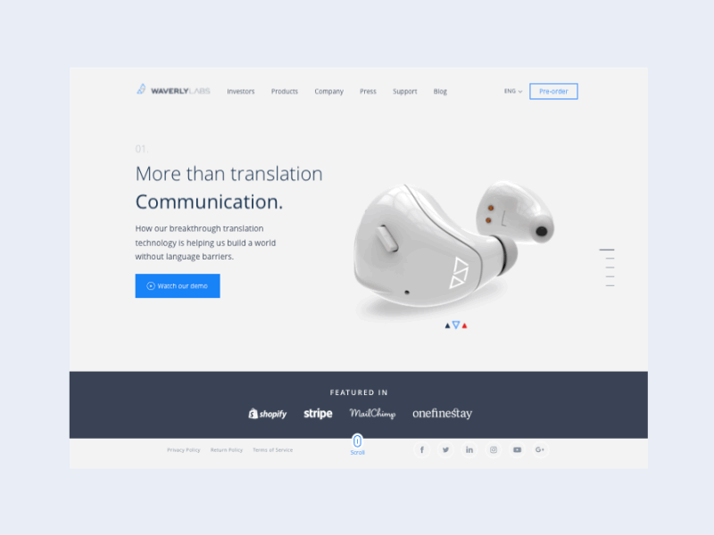 Prototype showing animation on Waverly Labs homepage