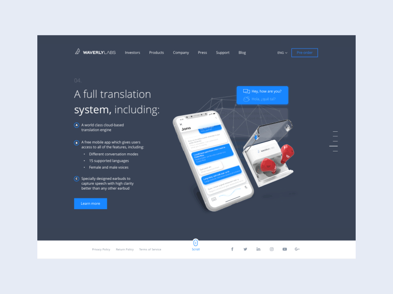 Prototype showing animation on Waverly Labs homepage