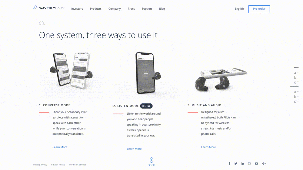 Prototype showing animation on Waverly Labs homepage