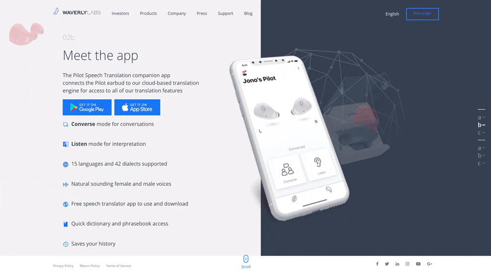 Prototype showing animation on Waverly Labs homepage