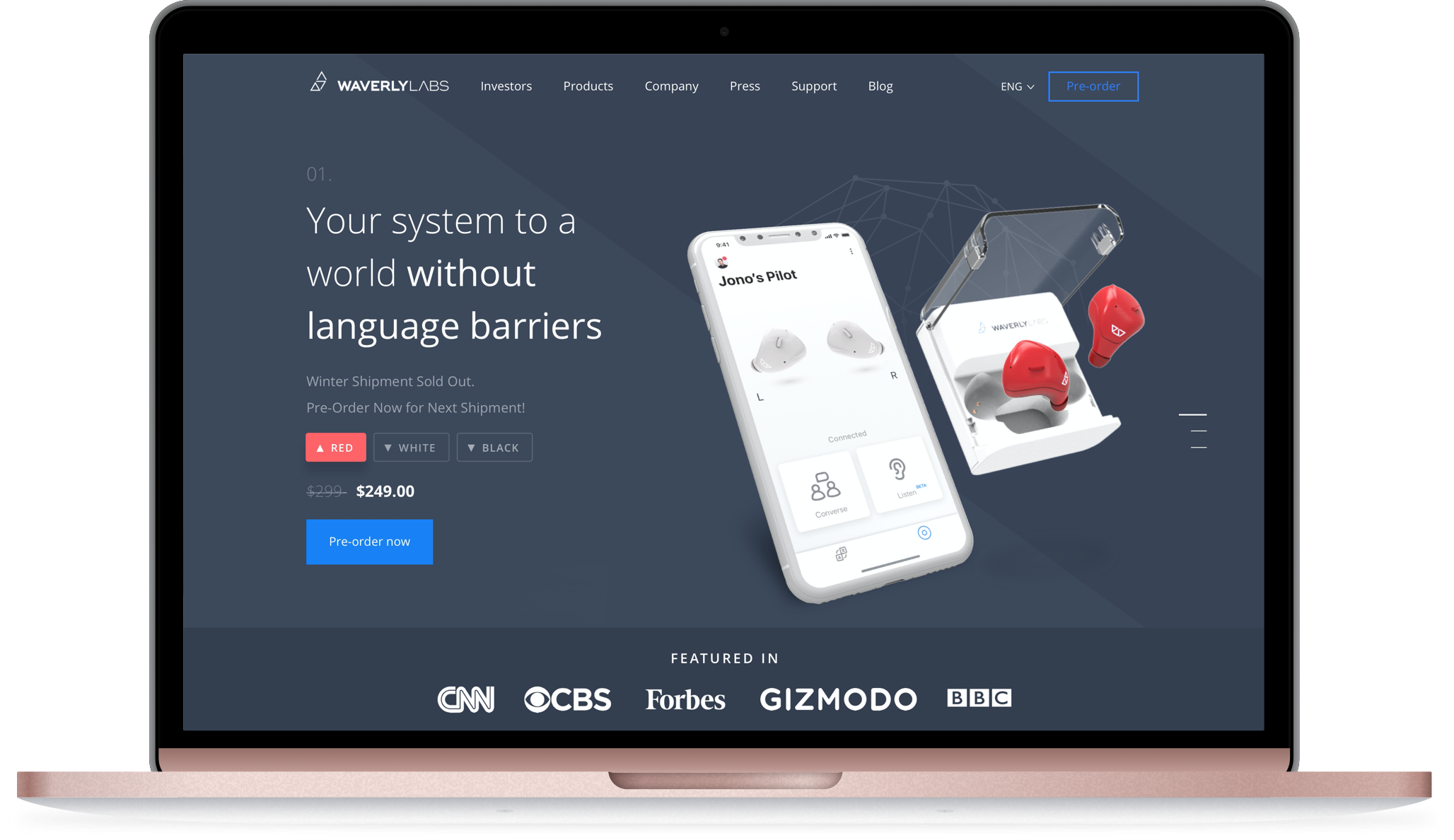 Desktop mockup with Waverly Labs website