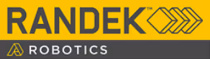 Randek Robotics logo with stylized arrows and text on a yellow and black background.
