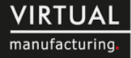 Text reading 'VIRTUAL manufacturing.' with an underline beneath 'VIRTUAL' on a black background.