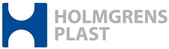 Holmgrens Plast logo with a stylized blue H symbol and gray text.