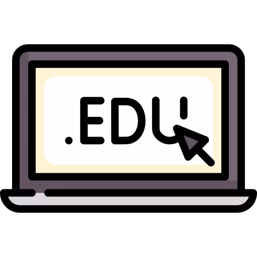 Laptop screen displaying the text '.EDU' with a cursor clicking on the letter U, symbolizing online education.