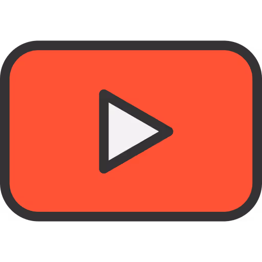 Red rounded rectangle with a white play button icon in the center, representing the YouTube logo.