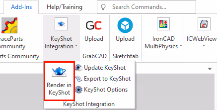 Knappen Render in KeyShot under fliken Add-Ins i IRONCAD