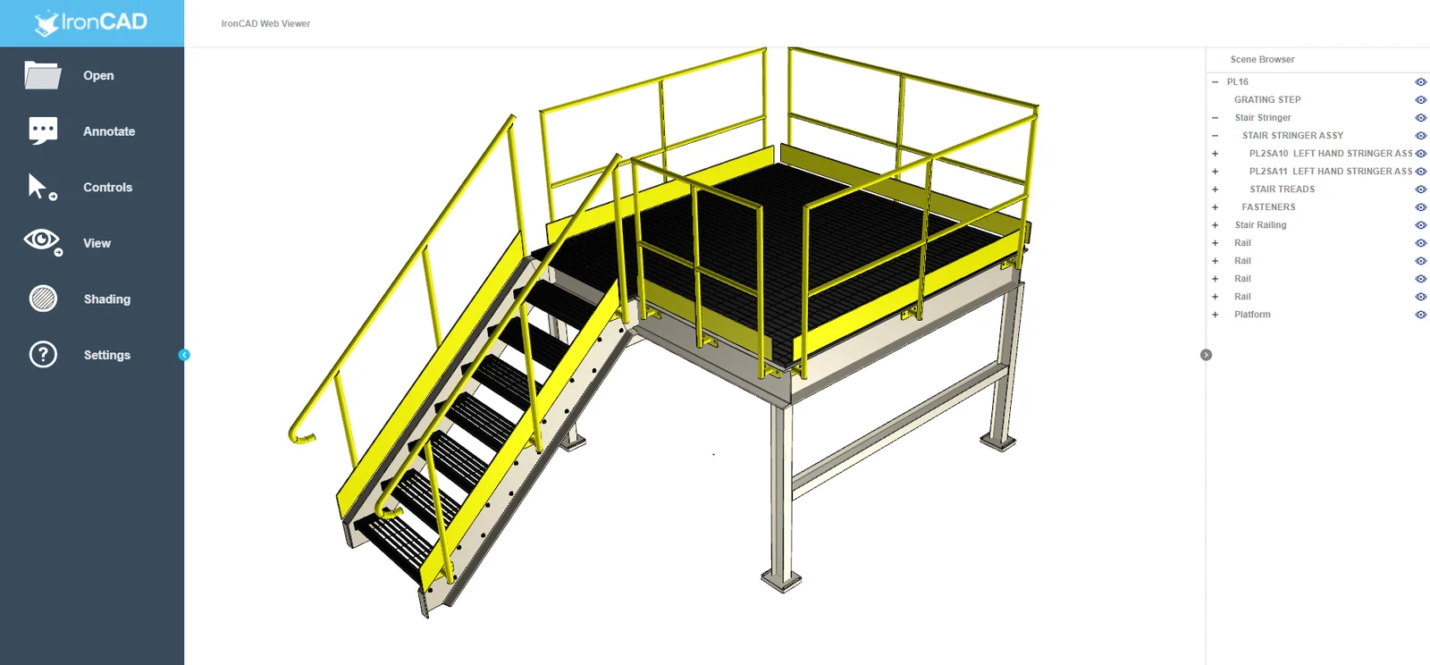 IronCAD-Model of a staircase with a landing displayed in Synergy's web viewer without " IRONCAD " installed