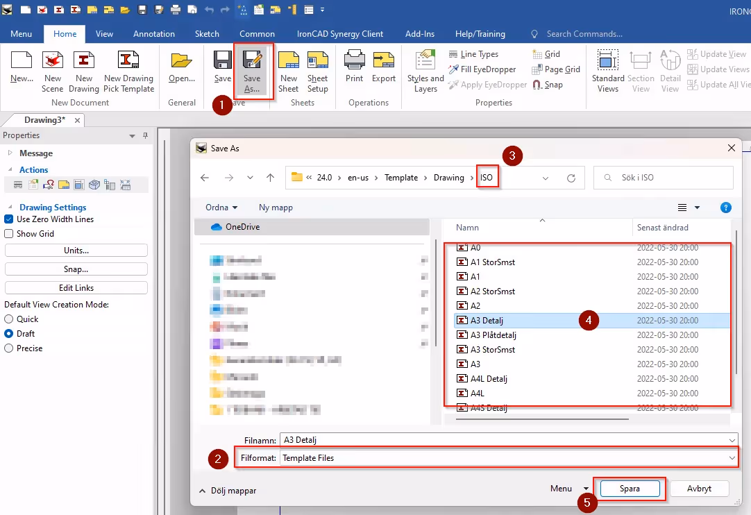 Save as template IRONCAD