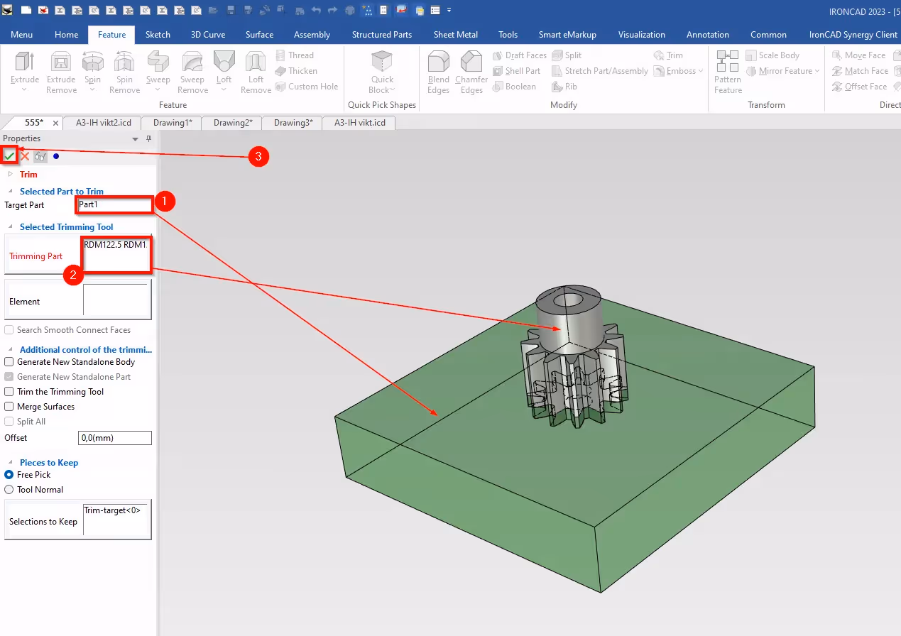 trim feature IRONCAD  3d cad