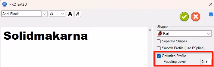 Optimize Profile 3d text IRONCAD