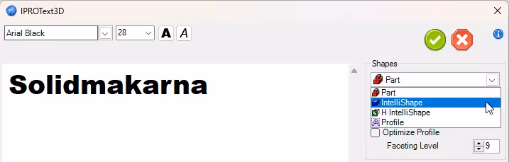 Intellishape 3D text