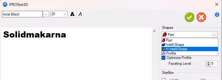 H intellishape text3d