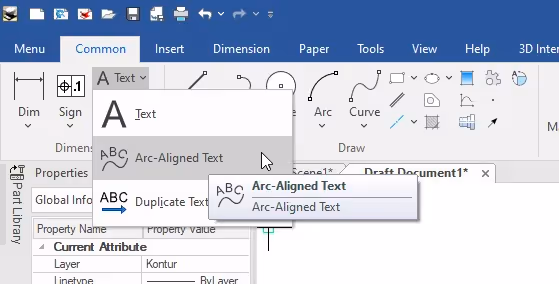 arc-Aligned text caxa draft ironcad