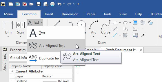 arc-Aligned text caxa draft ironcad