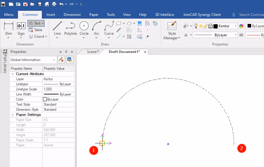start and end point arc caxa draft